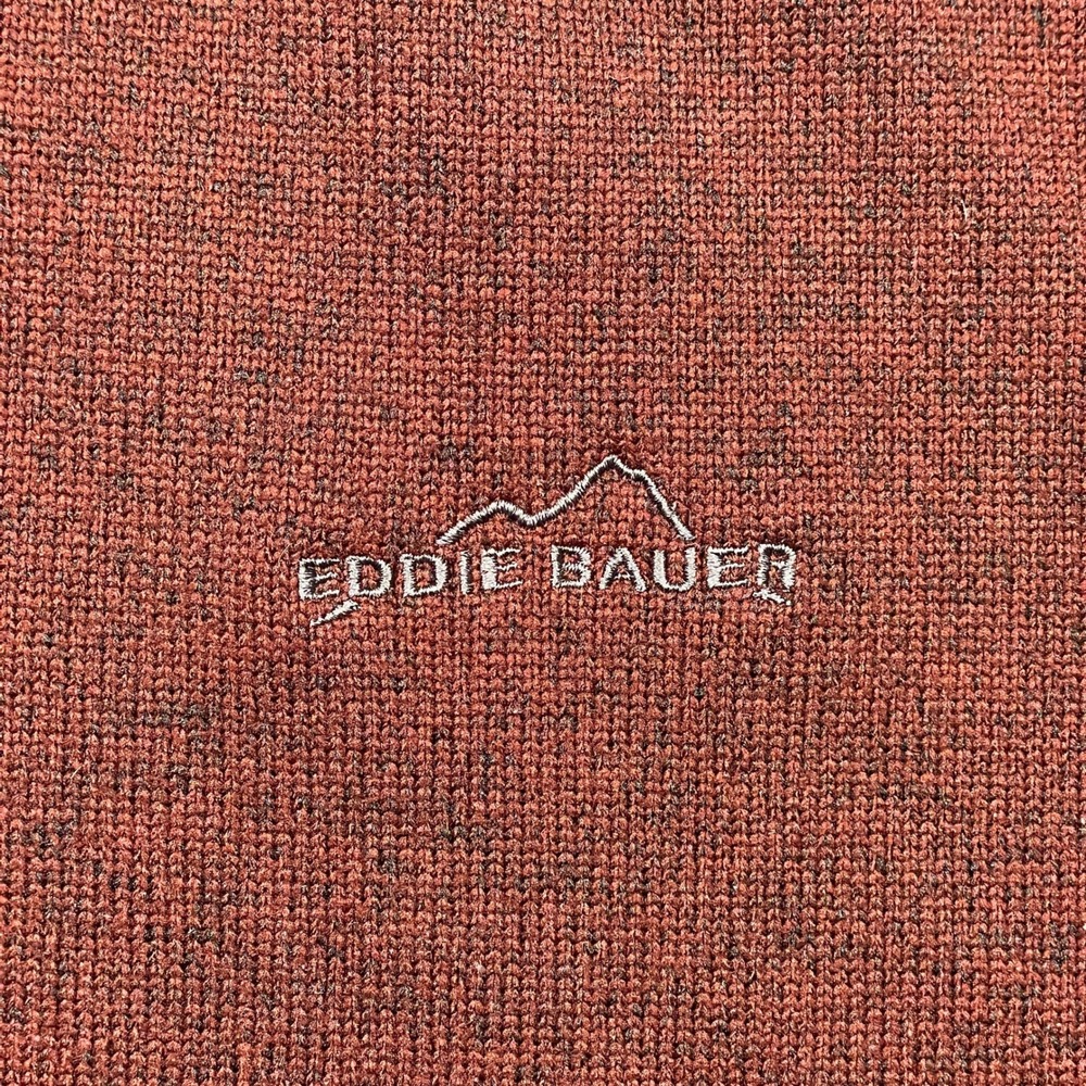 Eddie Bauer Sweater Men Large Burgundy Red Gray Raglan Fleece Lined Crewneck - Picture 3 of 10